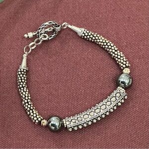 Silver Beaded Bracelet with Hematite Accents